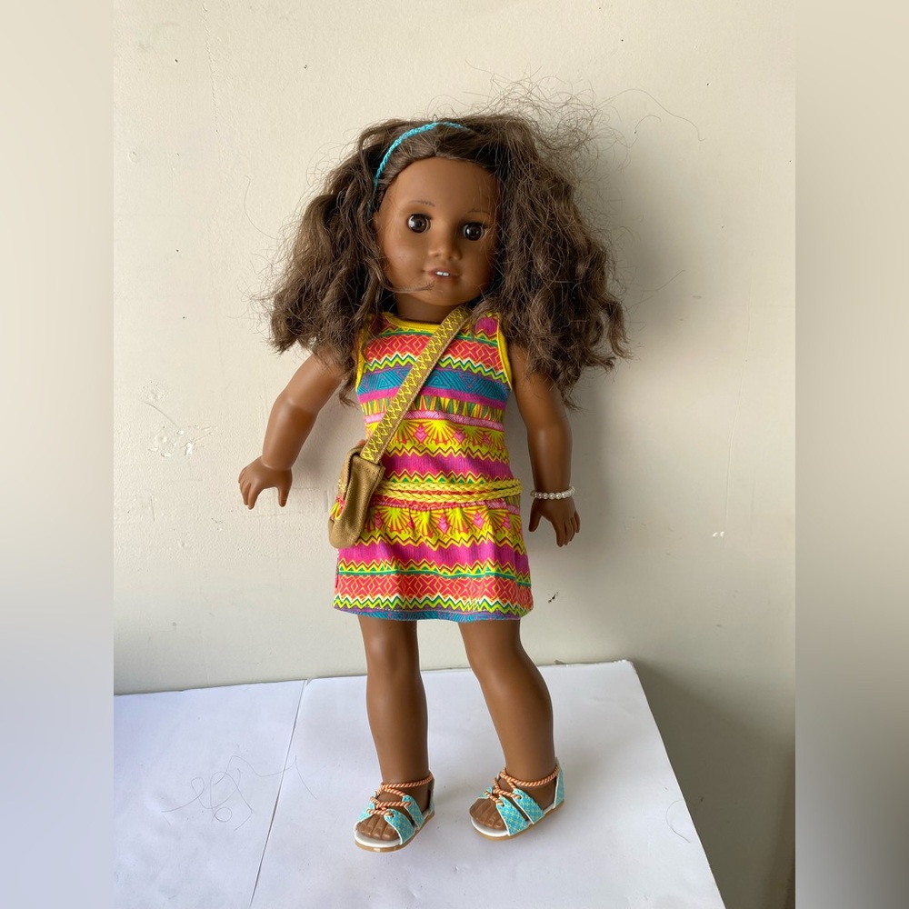 American Girl Doll Dark Skin Curly Hair Outfit Bundle | Colorful Summer Dress - Picture 2 of 11